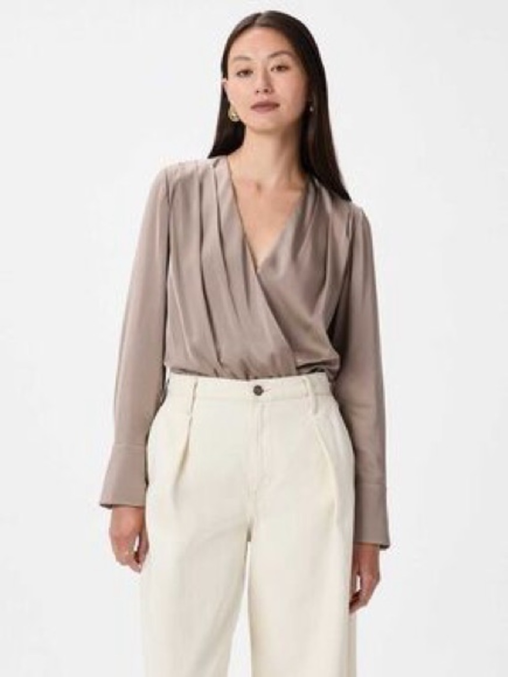 Quince washable silk surplice bodysuit, morel grey, BNWT, small